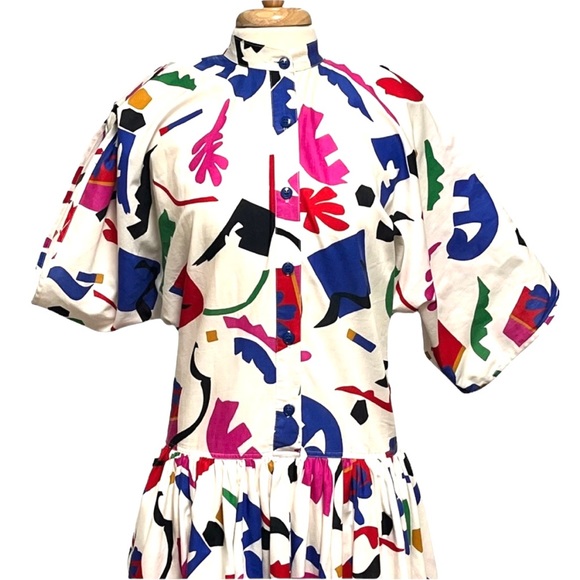 Vintage 80s Cristina and Jan Barbolio Pop Art Drop Waist Dress with Belt - Picture 5 of 16